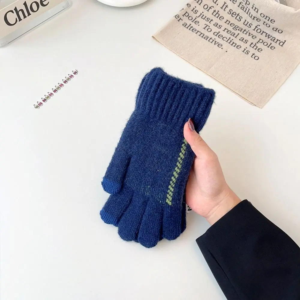 Winter Touchscreen Men Knitted Gloves Thickened Nonslip Knitted Woolen Gloves Mittens Solid Color Full Finger Gloves Male