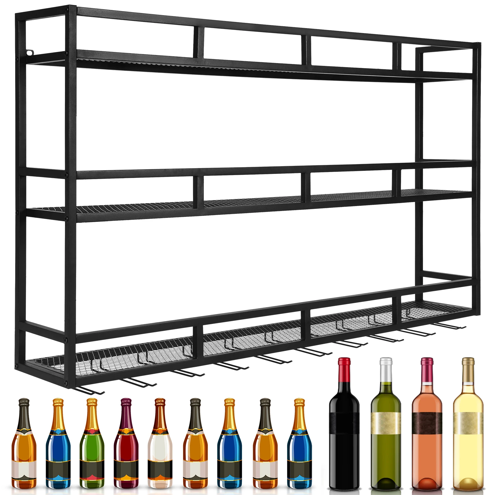 

Bar Liquor Bottle Display Shelf Wall-Mounted Decorative Wine Rack Large Capacity for Home Bar Dining Room Decorative