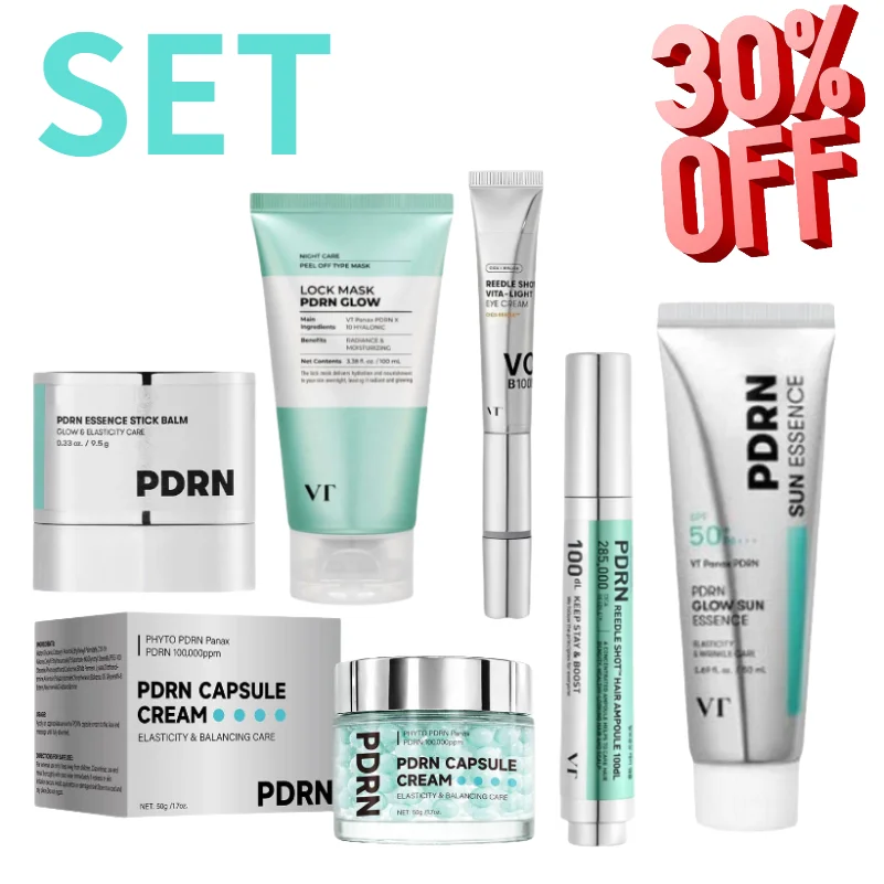 VT PDRN Glow Repair Skincare Kit, All‑in‑One Anti‑Aging Hydrating Facial Set with UV Sunscreen Peel‑Off Mask Eye Cream Korean