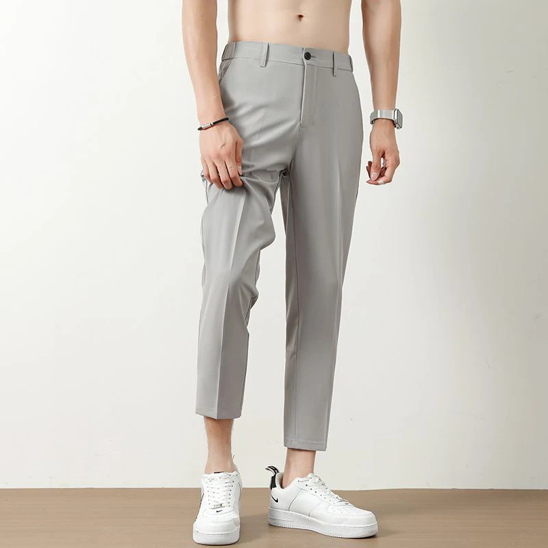 Summer Comfortable Ice Silk Thin Casual Pants Men Trend Straight Leg Pants Male High Quality Versatile Solid Color Trousers