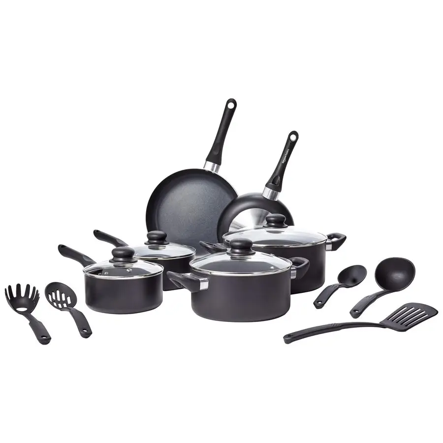 

Non Stick Kitchen Cookware 15Piece Set, NonInduction, Includes Pots, Pans, and Utensils, Black