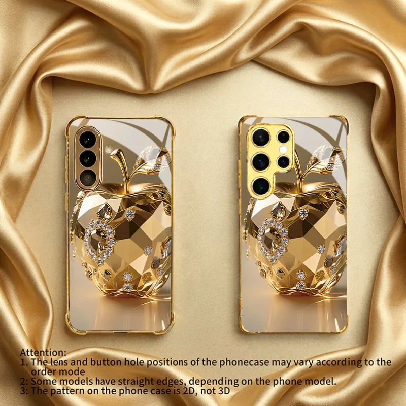 showy Gilding Apple Exquisite PhoneCase Glass PhoneCase for Samsung Galaxy S26 S25 S24 S23 S22 S21 FE,Ultra,Plus Dropresistant