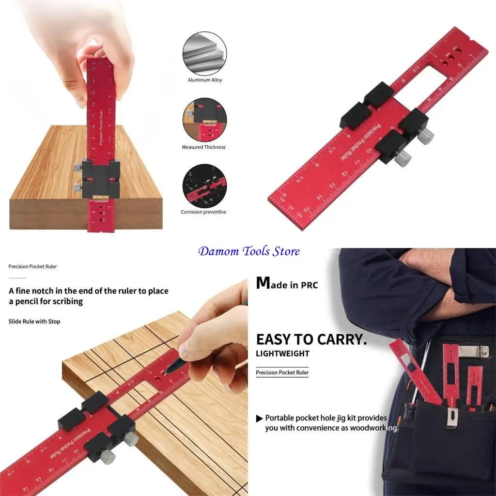 

57BE Slide Stop Marking Ruler Metric Inch Measuring Working Scribing Ruler Gift