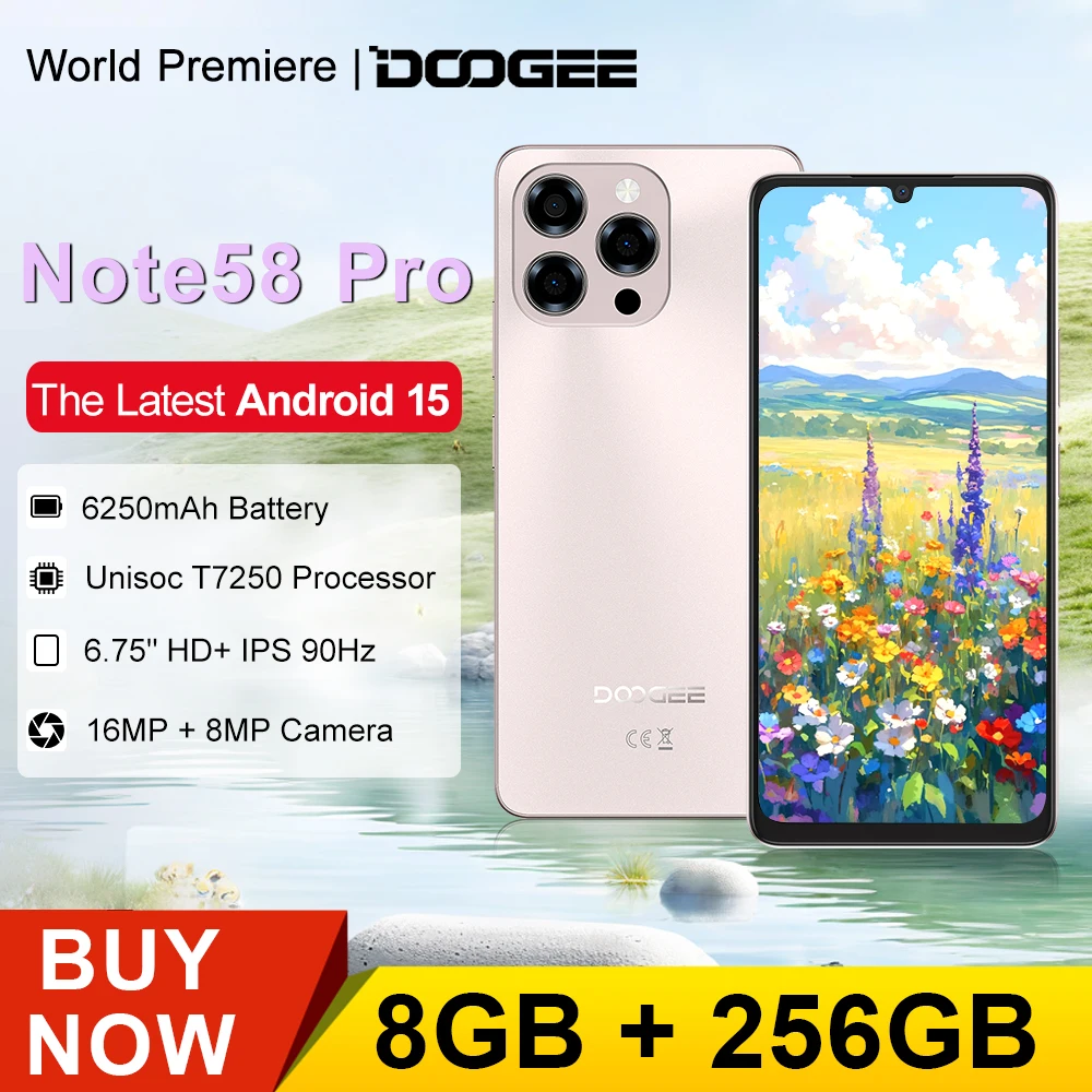 DOOGEE Note 58 Pro 8GB RAM 256GB ROM Android 15 Smartphone 6.75