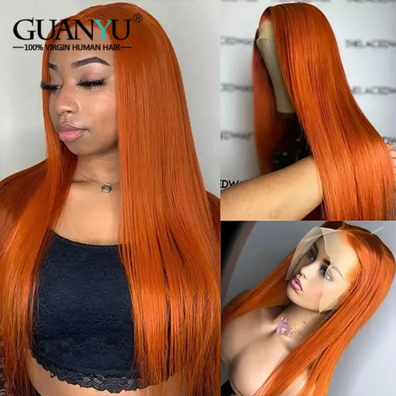 32inch Ginger Orange Colored Straight Human Hair Wig 13x4 Lace Front Wigs Pre Plucked Remy Brazilian Lace Closure Wigs For Women