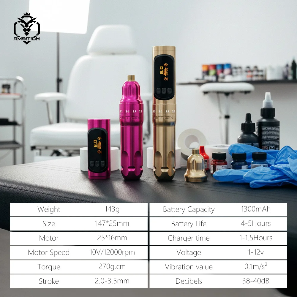 Ambition Sally 270 Wireless Permanent Makeup Rotary Pen adjustable stroke 2.0-3.5mm Tattoo Suppy Tattoo Machine Coreless Motor