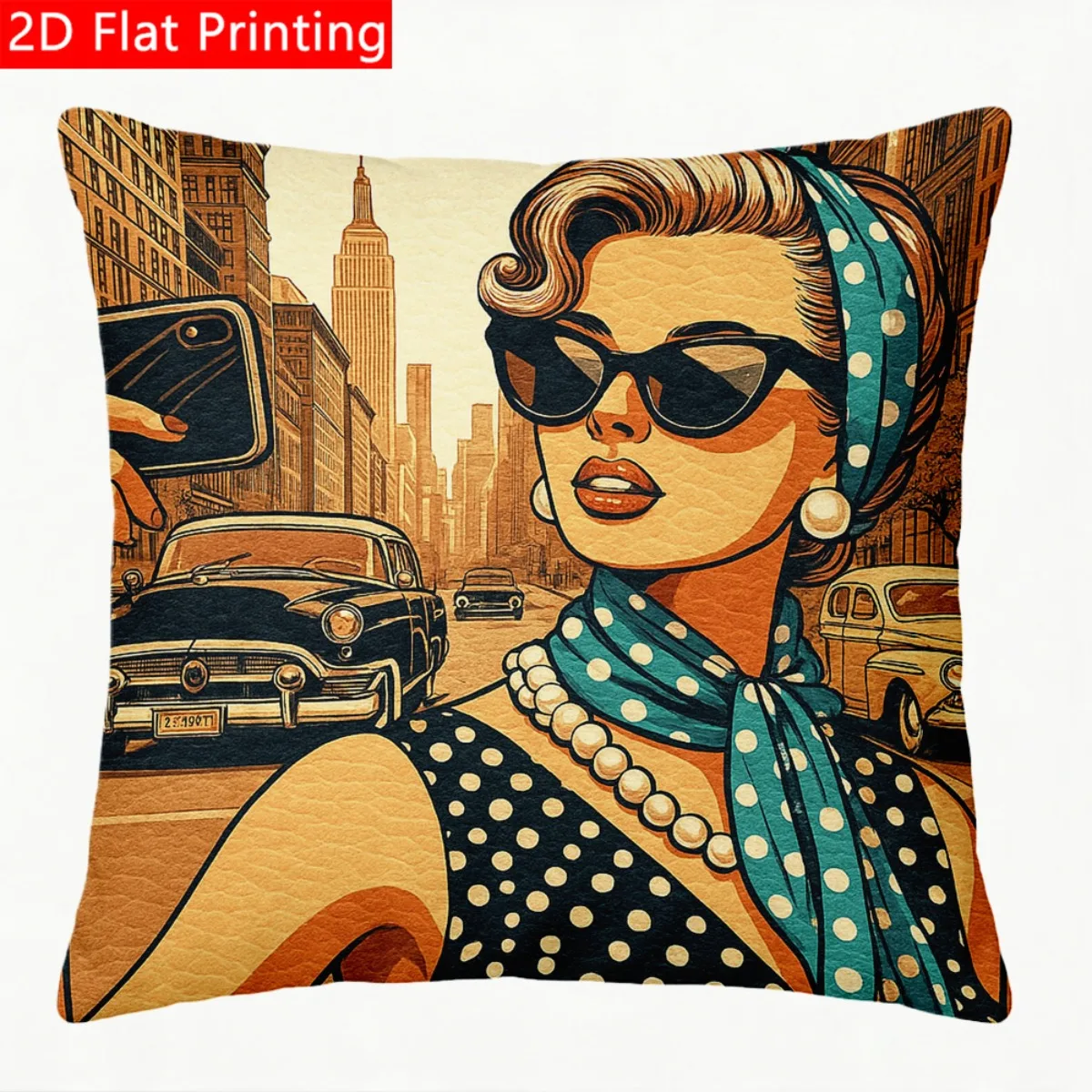 2D Flat - 1pc 2D Flat Throw Pillow Cover with Vintage Pop Art Blue Polka Dot Woman Print Premium Polyester Soft, Breathable And Easy to Replace Cushion Cover Without Pillow Inserts Ideal for Living Room And Car Decor A Wonderful Housewarming Gift