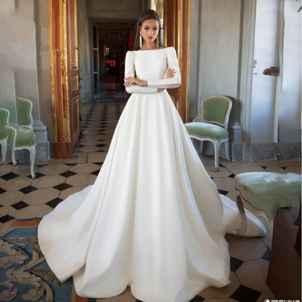 

Женское свадебное платье с длинным рукавом, ТРАПЕЦИЕВИДНОЕ Привлекательное платье со шлейфом, индивидуальный пошив