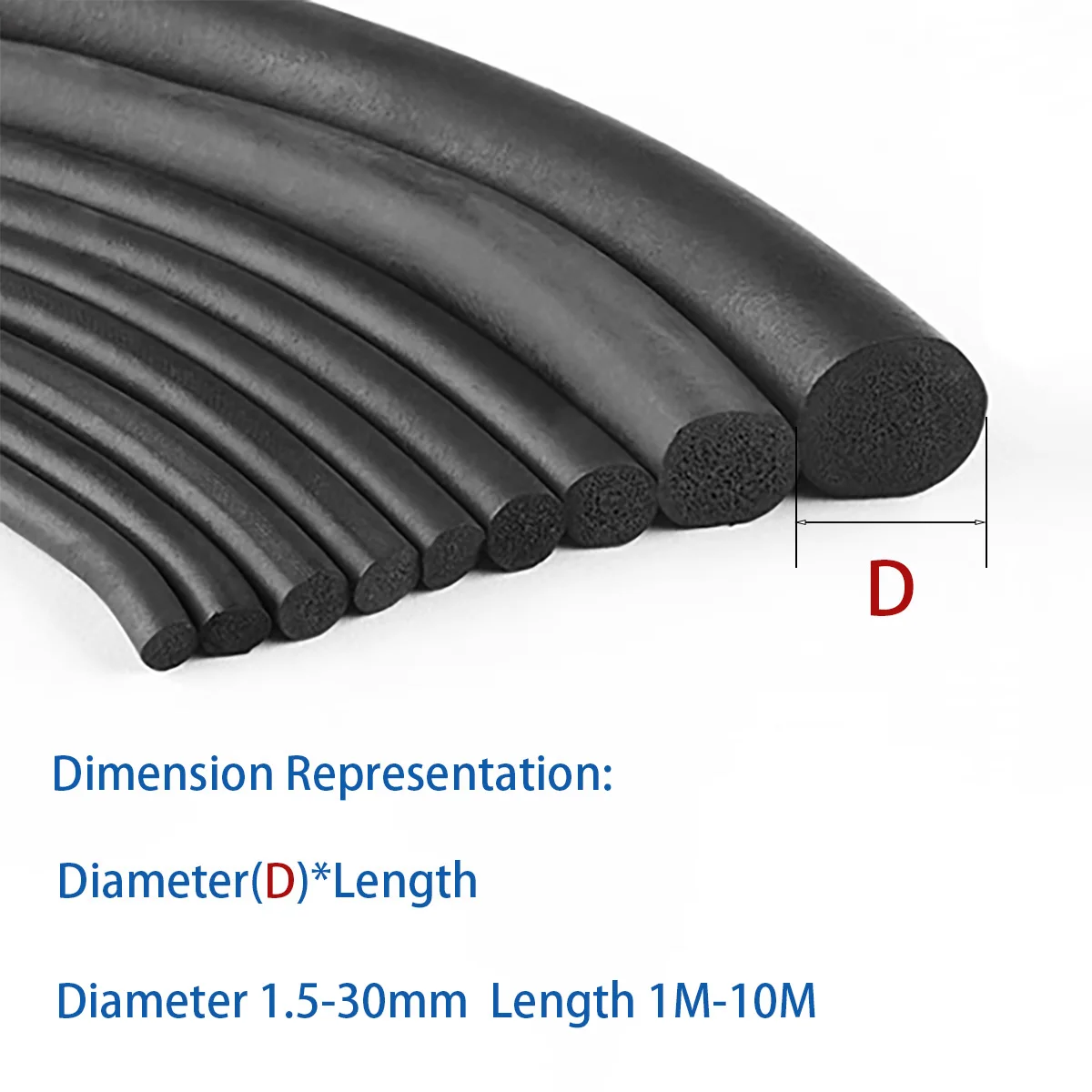 Tira Redonda De Espuma EPDM, Tira De Borracha De Esponja Sólida, Gabinete Elétrico, Vedação De Móveis, Preto, 1m-10m