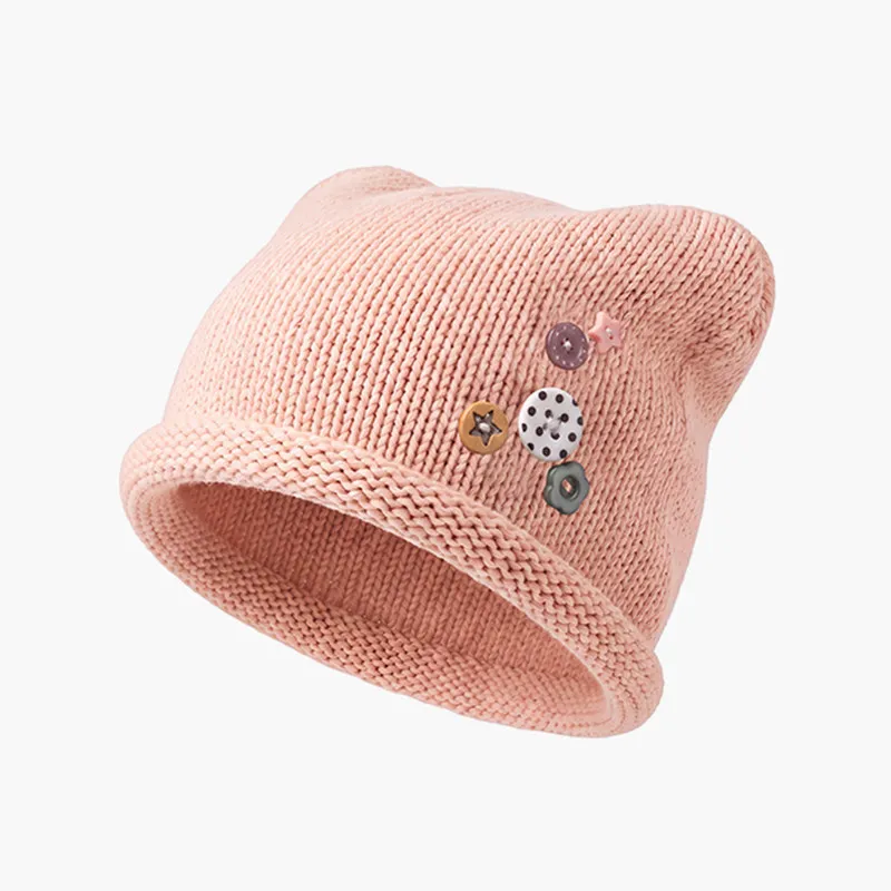 Japanische Katzenohren-Strickmütze mit Knopfverschluss für Frauen mit großem Kopf, warme Ohrenschutz-Mütze für Herbst und Winter – Detail 7