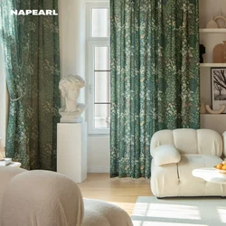 NAPEARL Blackout Green Curtain Printed Plant Leaves Pattern Window Curtain Sheer Living Room Home Decor 1PC