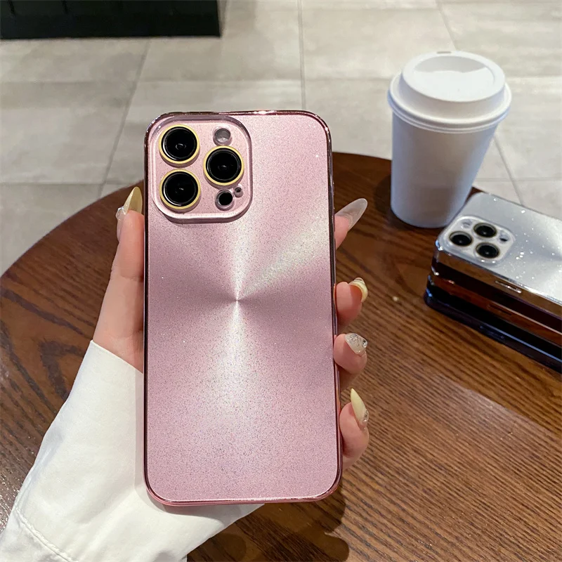 럭셔리 블링 레이저 오로라 패턴 전화 케이스 iPhone 16 15 Pro Max 13 12 11 14 Plus 케이스 소프트 범퍼 충격 방지 매트 커버