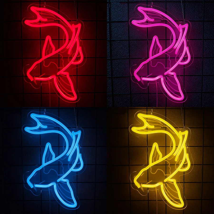 

Неоновая вывеска с рыбой кои, японская рыба, светодиодные неоновые знаки для декора стен, бара, офиса, рыбной комнаты, кухни, пруд кои, питание от USB