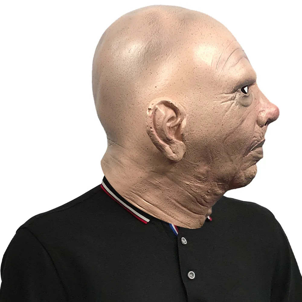 Realistische Alte-Mann-Maske Glatzkopf-Gesichtsmaske mit Falten Vollkopfmaske Halloween-Maskerade-Kostüm-Requisiten – Detail 2