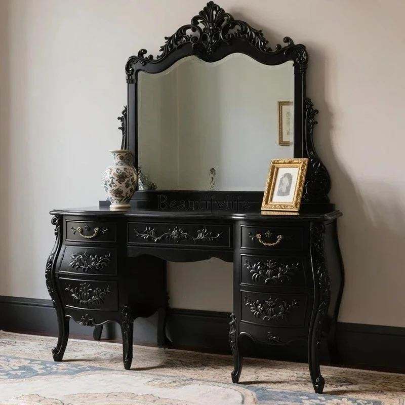 

Retro carved makeup table" French carved solid wood dressing table/medieval style dressing table with cabinet