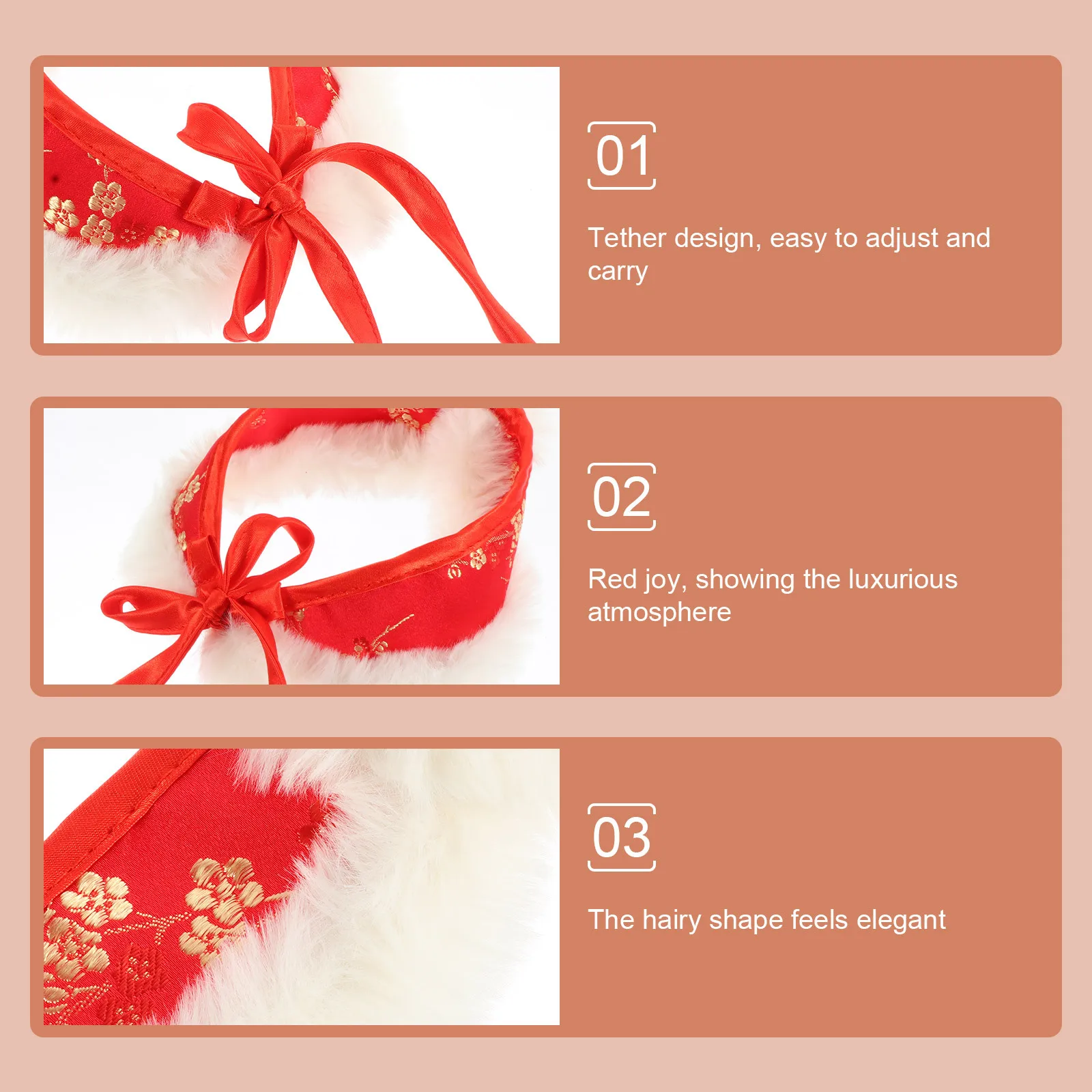 

Warm Faux Pet Collar New Year Bow Tie Adjustable Chinese Style Decorative Necklace For Dogs Cats Winter Thermal Accessory