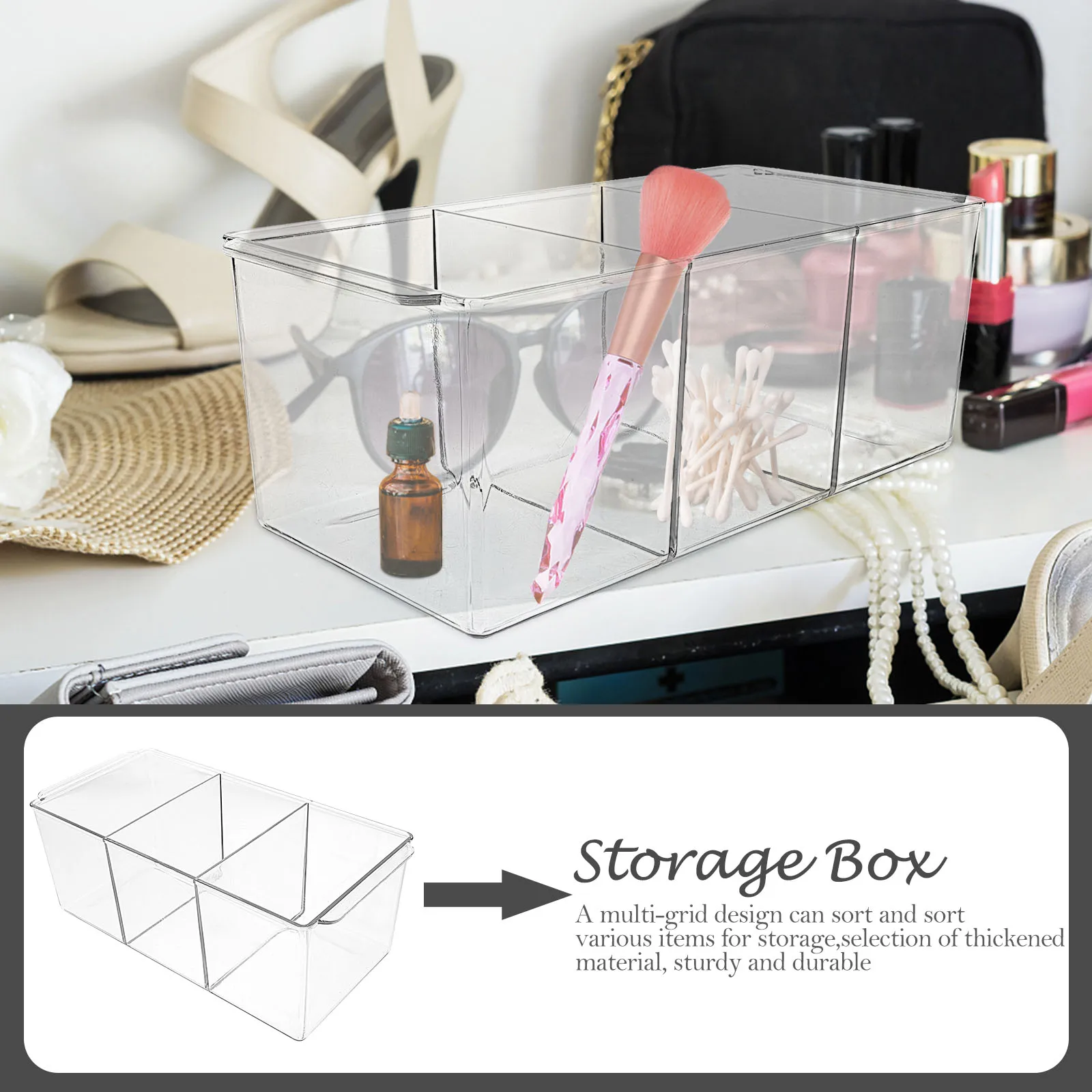 

Desktop Makeup Storage Box Transparent Organizer Thickened Material Bathroom Skin Care Holder Sundries