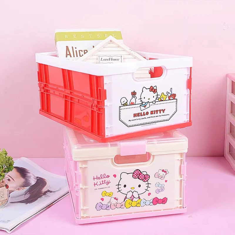 Hello Kitty Cinnamoroll Anime Kawaii Sanrio Home Folding Storage Box Cute Cartoon My Melody Kuromi Desktop Case Kids Gifts