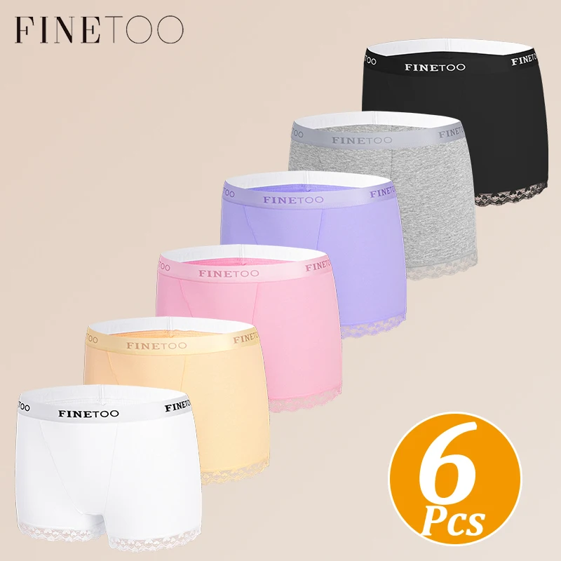 FINETOO 6枚セット レディース ソフトコットン ガールショート 下着 伸縮性のある幅広ウエストバンド レースエッジ ボクサーブリーフ 通気性 肌擦れ防止 パンティー 安全ショーツ ヨガ ワークアウト ホームラウンジウェア プラスサイズ S‑XXL マルチカラー レディース 下着 1