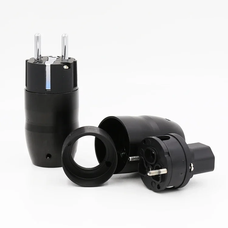 High Quality Black aluminium Gold Rhodium Plated EU power plug Schuko Power Plug Connector hifi iec female plug