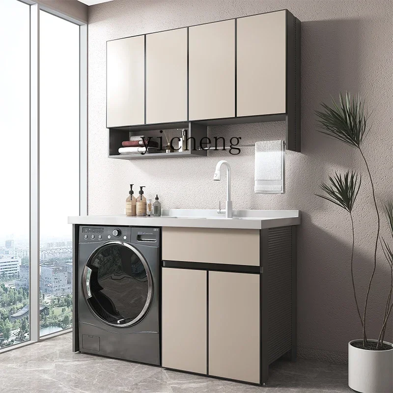 Space Aluminum Balcony Laundry Desk Pool Basin Integrated Laundry Cabinet with Rubbing Board