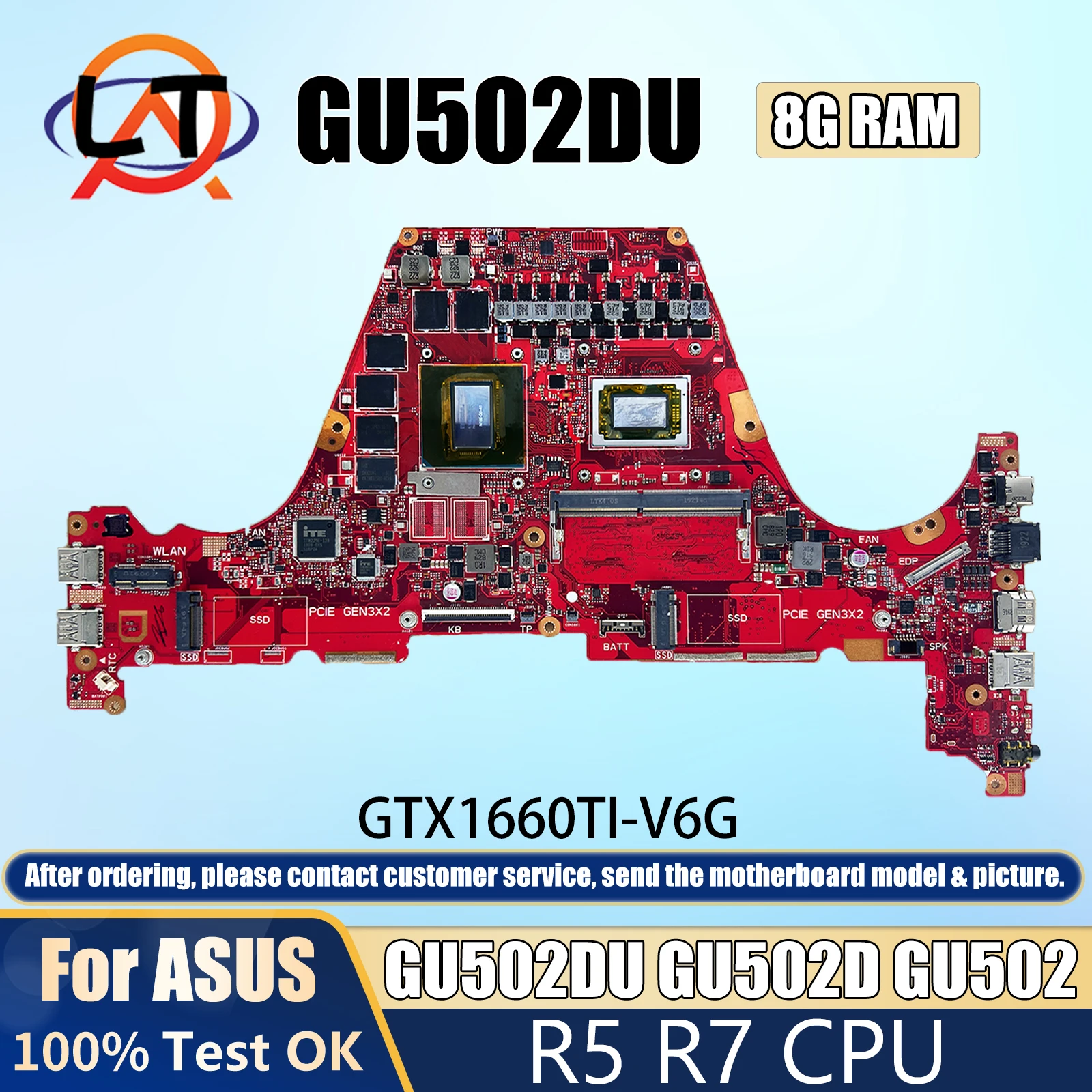 

GU502DU ASUS ROG Zephyrus G15 Laptop Motherboard GU502D GU502 Mainboard R5-3550H R7-3750H 8G GTX1660TI-V6G 3A GAME Black Myth