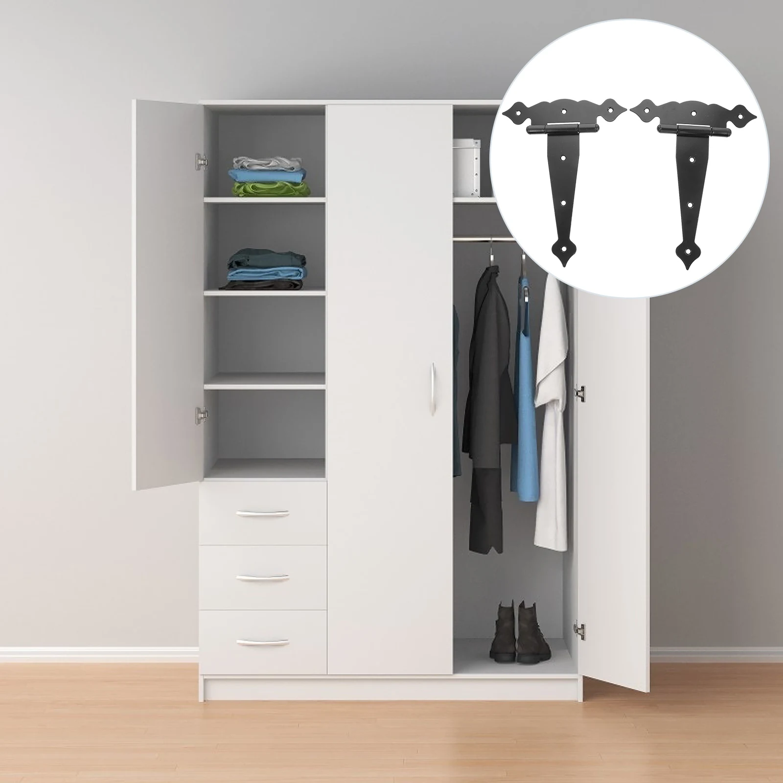 

2 Pcs T shaped Iron Hinges Durable Smooth Easy Installation for Cabinet Wardrobe Door Hinges Furniture Hardware