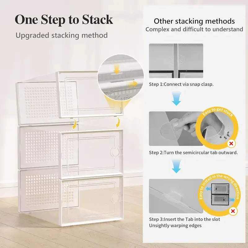 3/6/12pcs Shoe Storage Boxes Clear Stackable Shoe Boxes Storage Organizers Magnetic Door Fit Size Plastic Sneaker Containers image 4