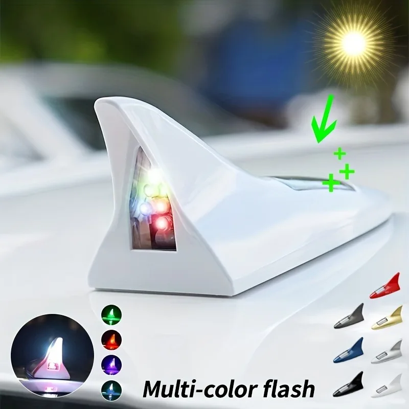 

1/2pc Car Solar LED Anti Collision Light Shark Fin Antenna Roof Tail Modified Lights Anti-build Antenna Design Warning Lights