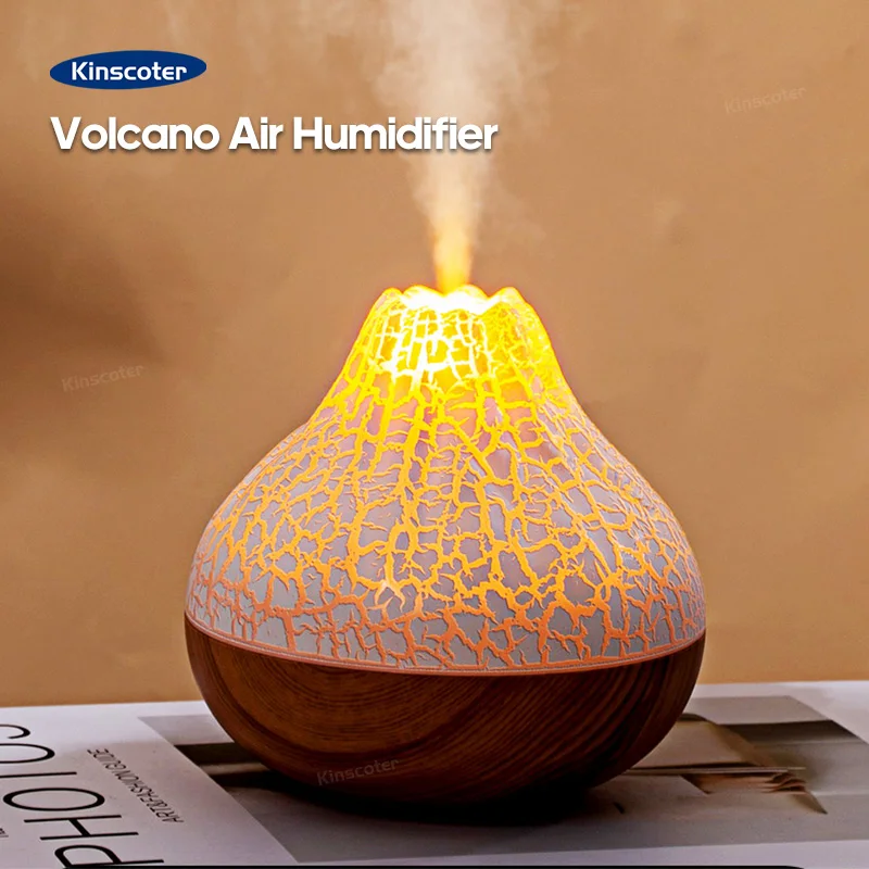 Volcano Air Humidifier with 7-Color Night Light - USB-Powered Desktop Mist Diffuser and Air Freshener