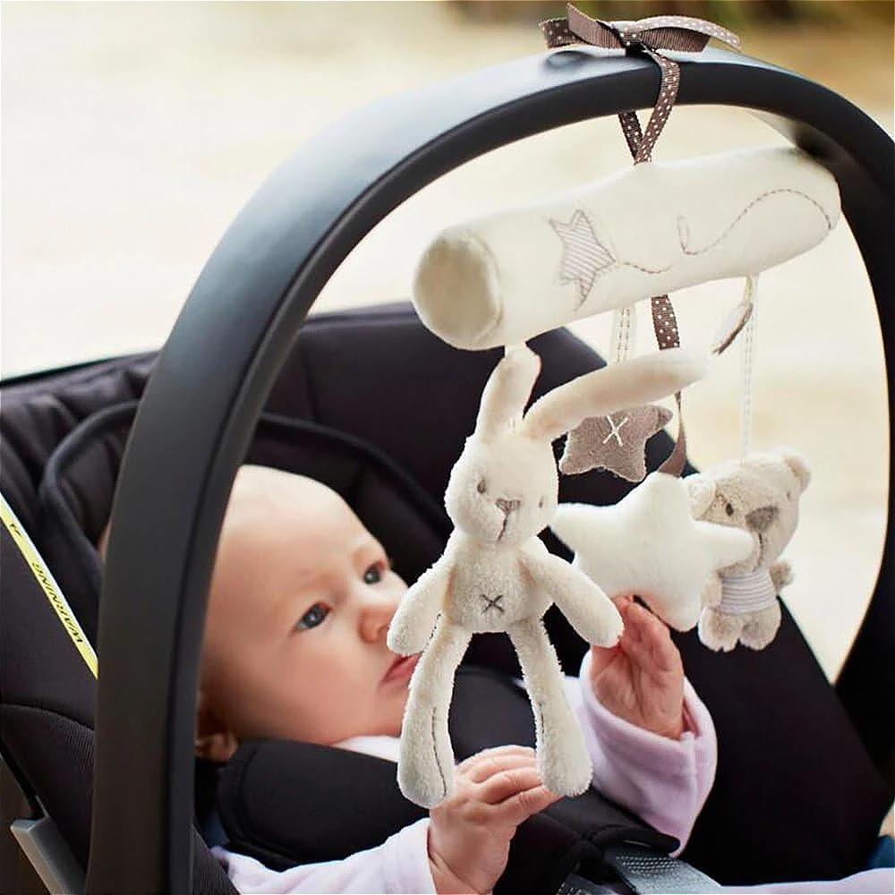 Jouets hochet suspendus pour bébé, jouets de poussette de berceau d'activité en peluche de musique infantile douce, forme d'étoile de lapin pour les tout-petits, cadeau de noël