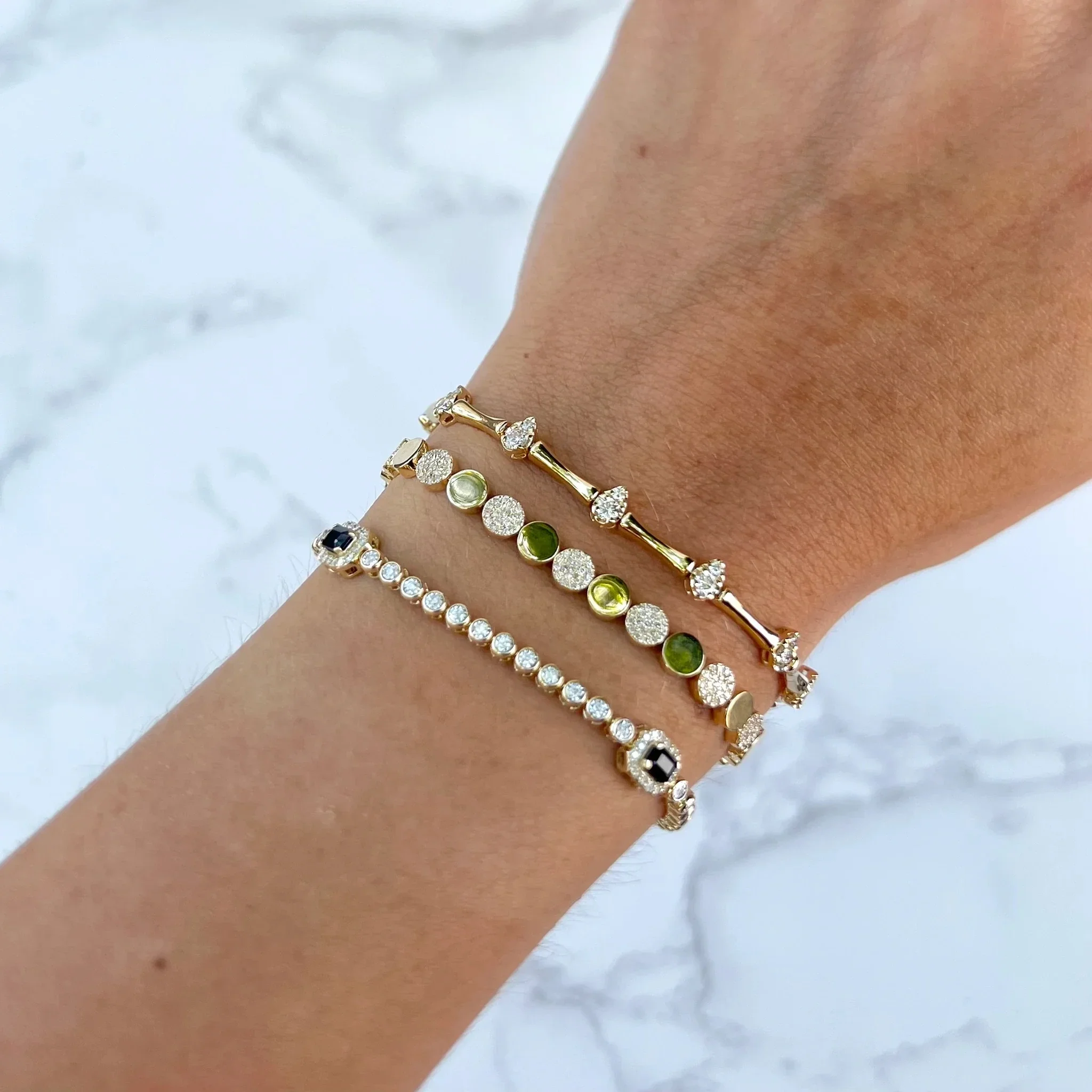 Geometric CZ Paved Tear Drop Bar Charm Tennis Chain Bracelet Gold Color Fashion Jewlery 2025 New
