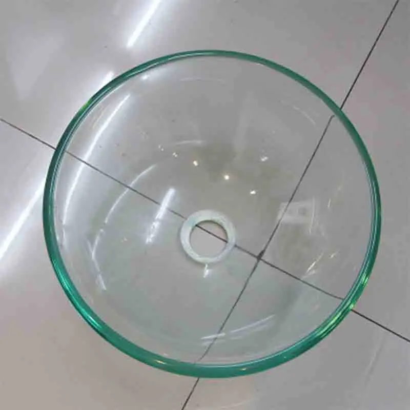 410mm*410mm*140mm Countertop Sink Circular Basin Washroom Washbasin Transparent Tempered Glass Washbasin With Drainer