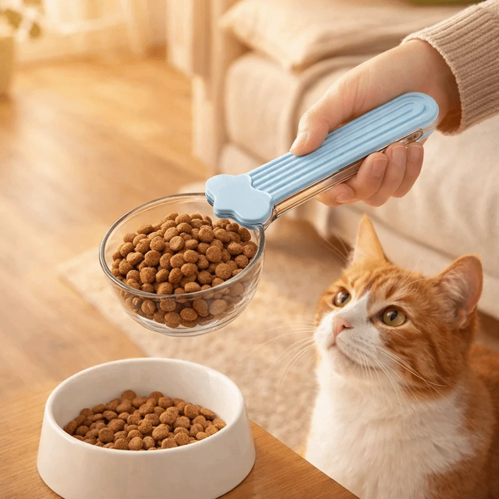 Multi-functional Pet Food Spoon Large Capacity Clear Scale Cat Food Measuring Spoon With Clip ABS Food Bag Clip Puppy Feeding