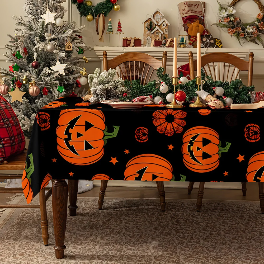 Purple Flower Black Skull Waterproof table cloth, splash-proof tablecloth, for party, Halloween, Christmas, dining, camping