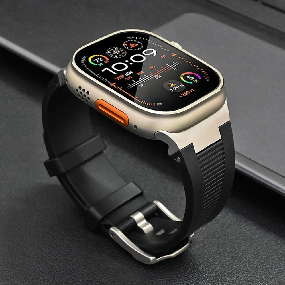 

Rubber Bracelet for Apple Watch Ultra 2 49mm 6 5 4 se 3 42MM 44mm Silicone Strap For iWatch ultra Series 9 8 7 45mm Watchband
