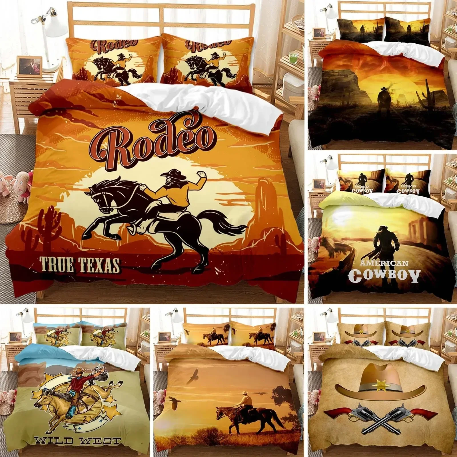 

Western Cowboy Bedding Set Sunset Scenery Duvet Cover Bedroom Comforter Single Twin King Size Quilt Cover Home Textile