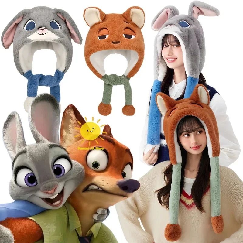 Premium Outfit Beast Kingdom Props Plush Zootopia Cosplay Warmth Headwear Movable Ears Nick Judy Hat Halloween Gifts view 2