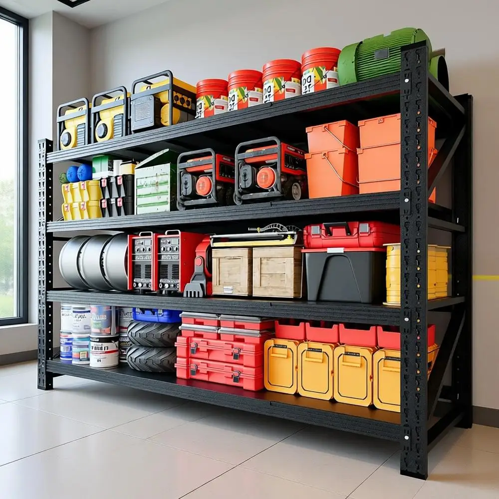 

71.3 Wide Heavy-Duty Steel Garage Shelves - 5000lbs Capacity, Large Storage Rack for Industrial, Shop, Warehouse, Basement