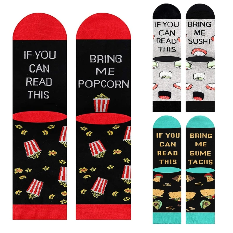 Herren- und Damensocken mit lustigem Spruch „If You Can Read This Sushi Tacos“ mit Buchstabendruck, und