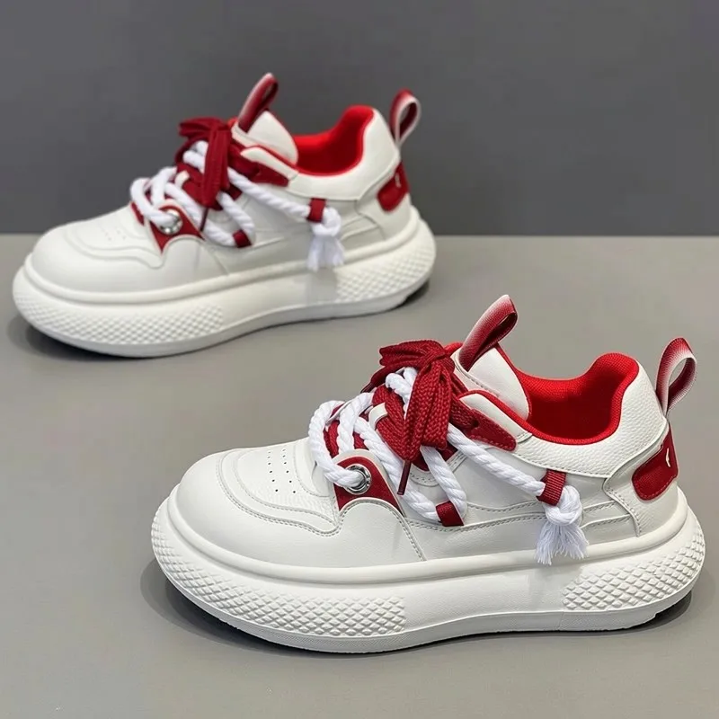 

Casual Men's Shoes Spring Trendy All-Match Thick Bottom Heightening Fashion Sneakers round Toe Rubber Outsole Mesh Inner