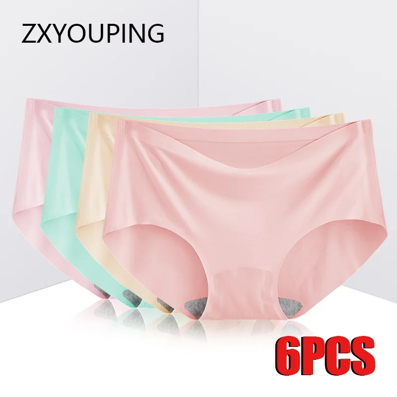 

6PCS Women's Seamless Panties Plus Size Sexy Ice Silk Panties Mid-waist Breathable Underwear