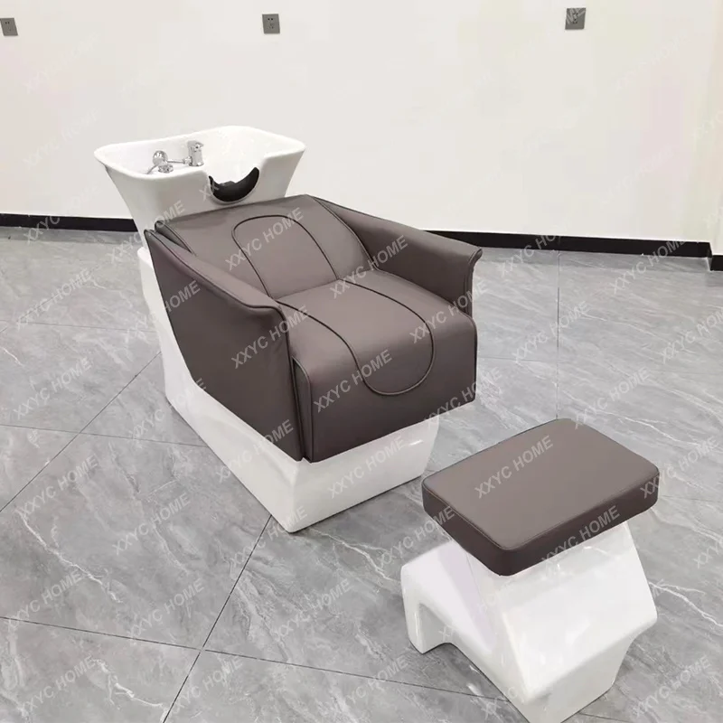 Barber shop special fiberglass shampoo bed hair salon stainless steel ceramic basin