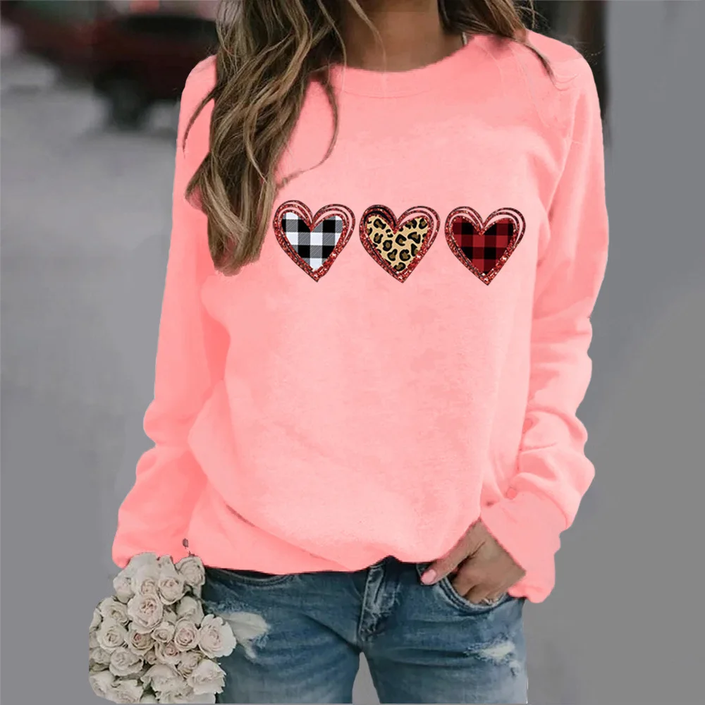 Crew-neck Hoodie New Leopard Print Love Print Europe and The United States Valentine's Day Hot Sales Sweatshirt Streetwear Women