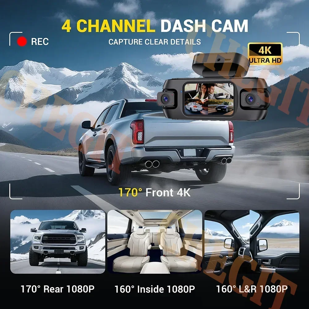 2026NEW 4K + 1K + 1K 4 قنوات WIFI GPS جهاز تسجيل فيديو رقمي للسيارات 360 ° كاميرا داش للسيارات HD فيديو كاميرا أمامية وخلفية صندوق أسود ملحقات السيارة #4