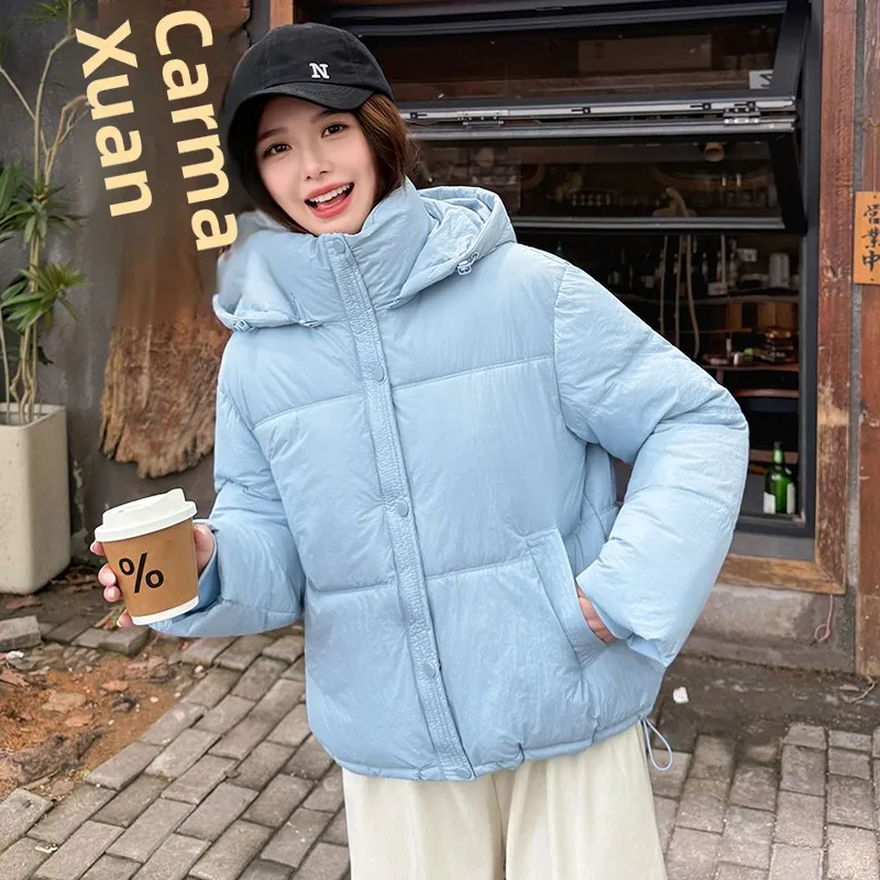 

Winter New Style Ultra-Thin Hooded Puffer Jacket Women's plus Size Loose Fit Cotton down Coat Trendy Korean Style Long Sleeve