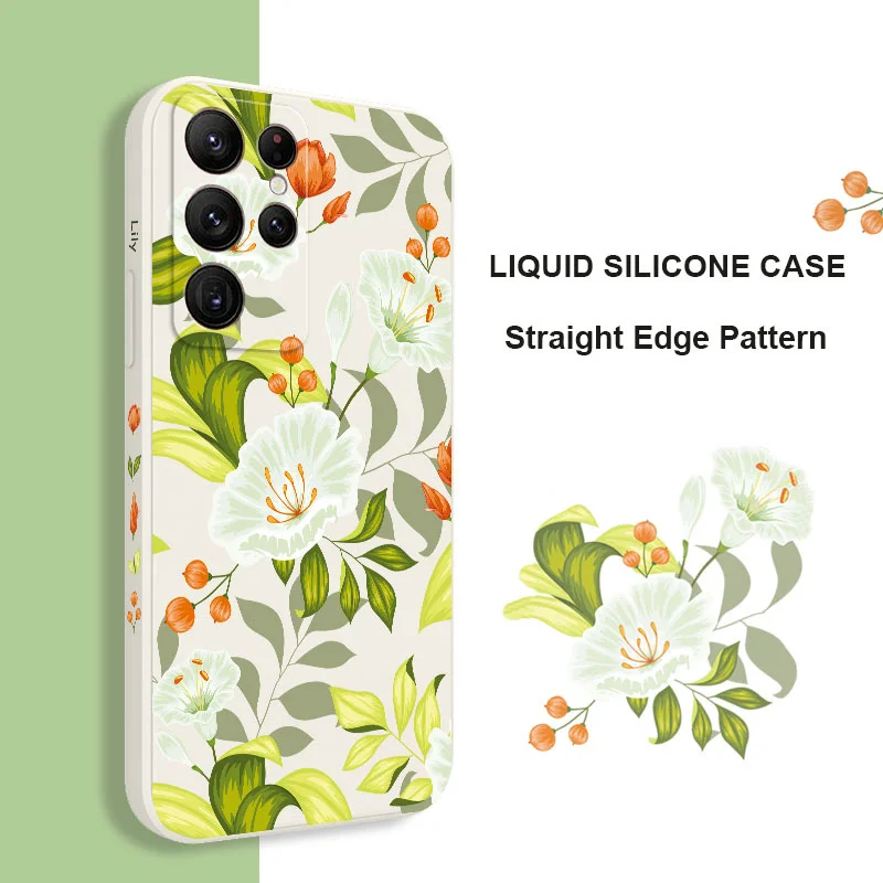 Green Leafy Lily Phone Case For Samsung Galaxy S24 S23 S22 S21 S20 Ultra Plus FE S10 S9 S10E Note 20 ultra 10 9 Plus Cover