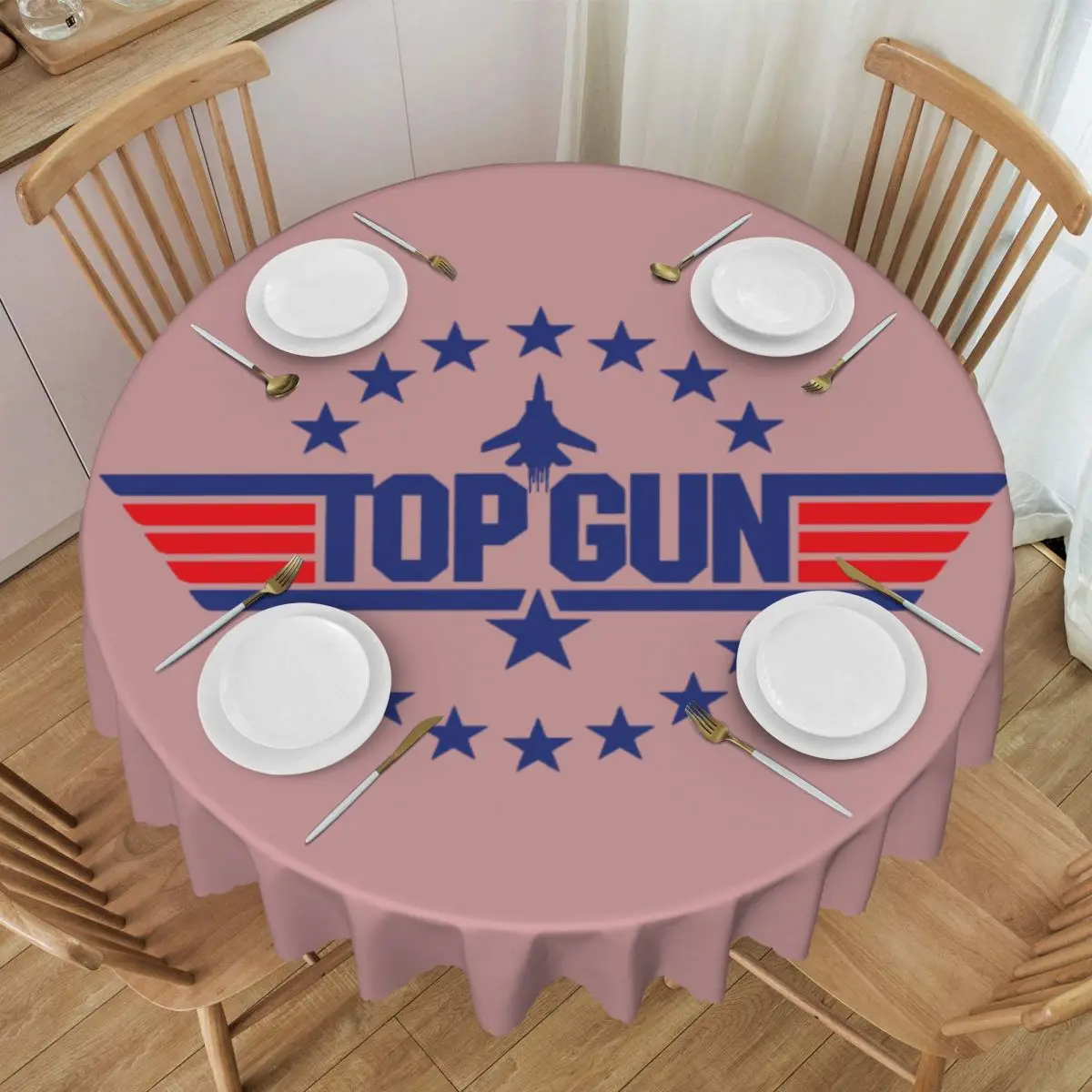 Round Fitted Tom Cruise Maverick Film Top Gun Table Cloth Oilproof Tablecloth 60 inch Table Cover for Kitchen Dinning