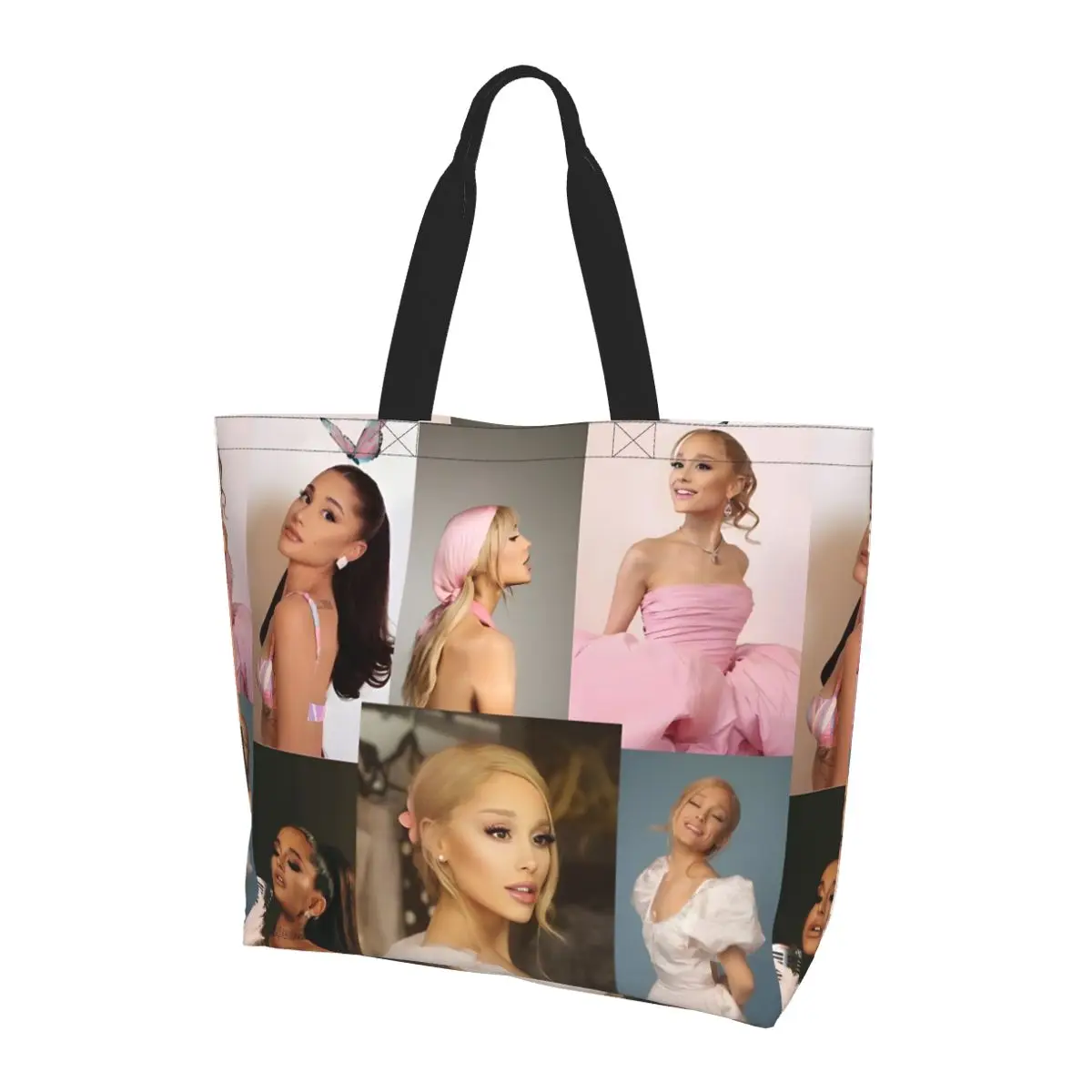 A-Ariana Grande Grocery Bags Durable Large Reusable Recycle Heavy Duty Anime Shopping Eco Bag Washable Attached Pouch