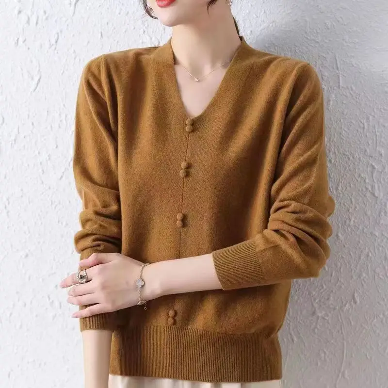 

New Soft Warm Sweater Women 2025 Autumn Winter Clothes Long Sleeve Pullover Sweaters V Neck Slim Knitted Crop Tops Pull Femme